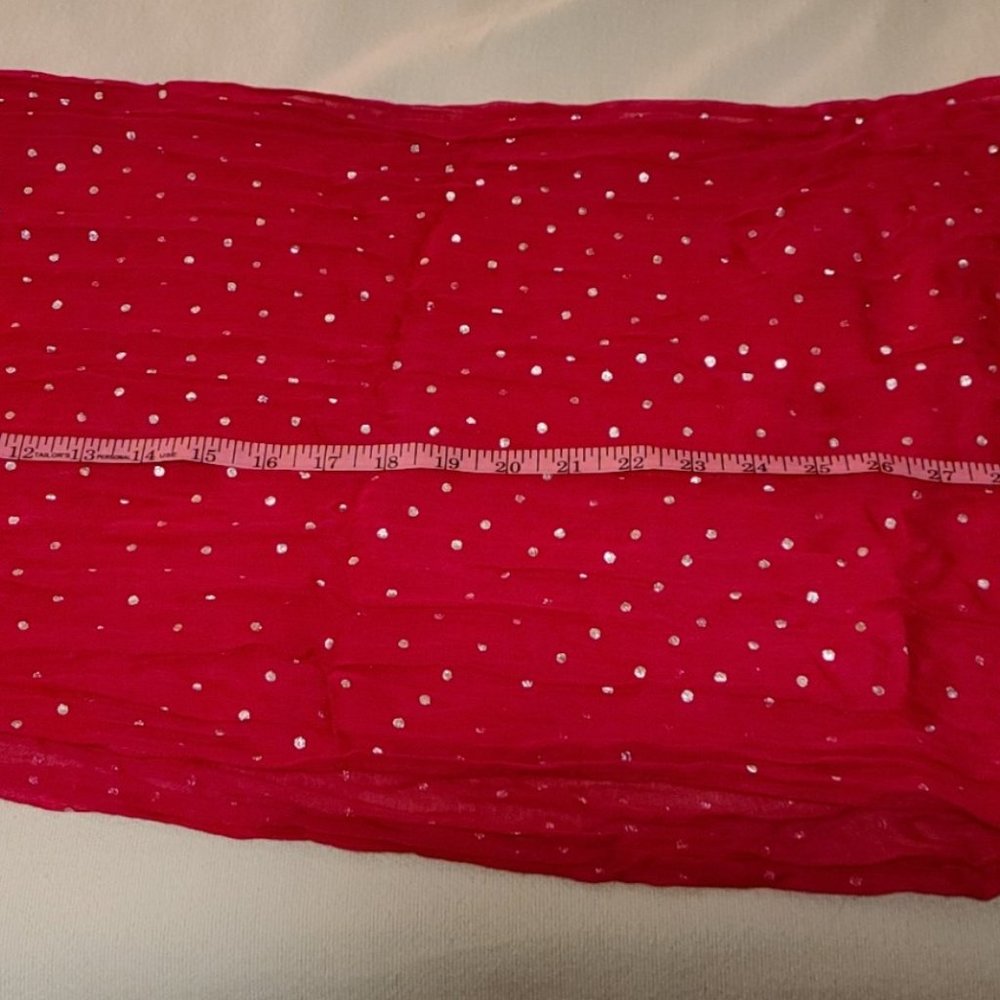 New York & Company Raspberry Red Scarf with Silver Dots - One Size Fits All